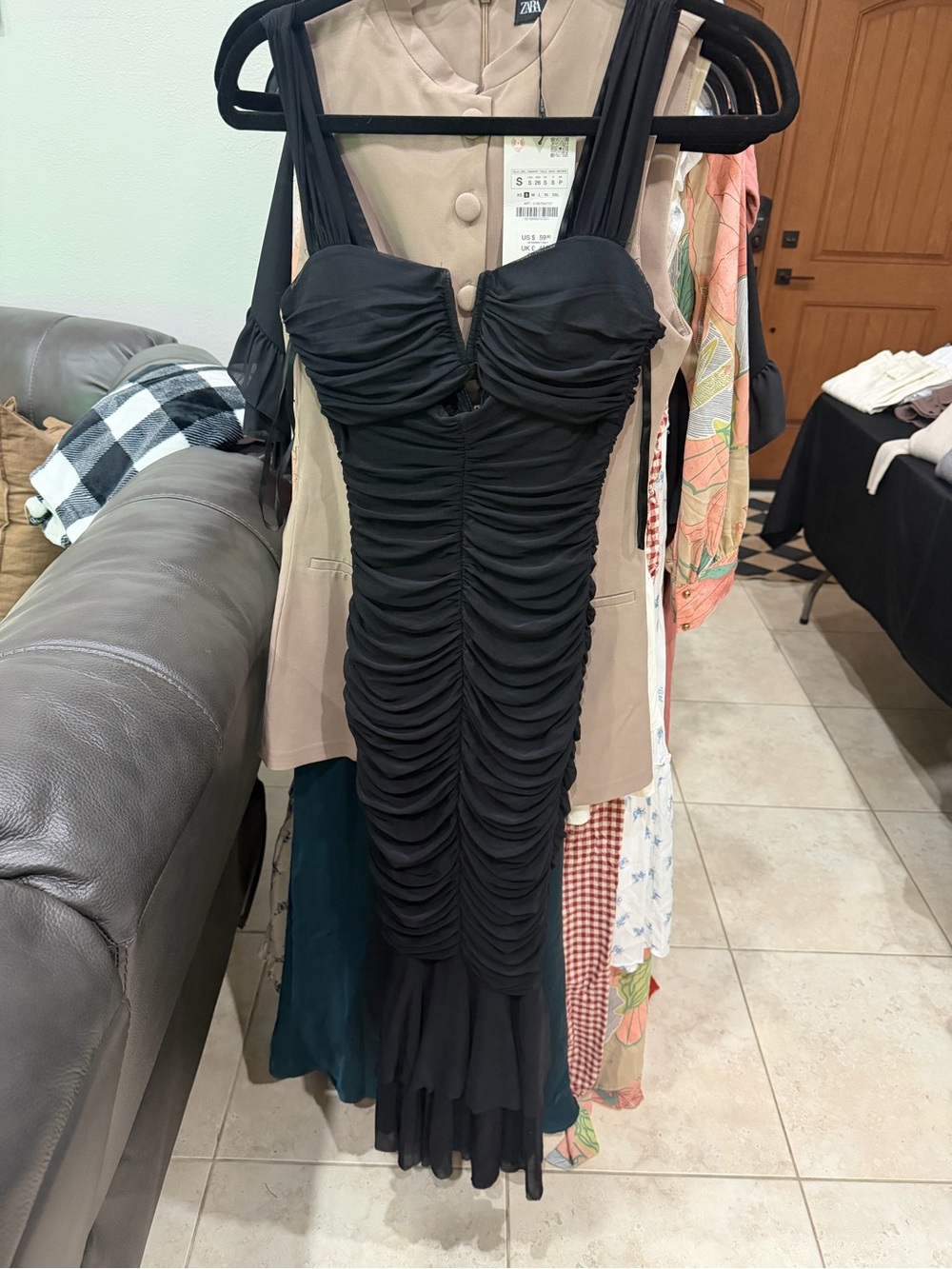 Hello Molly Black Ruched Midi Dress with Sweetheart Bust